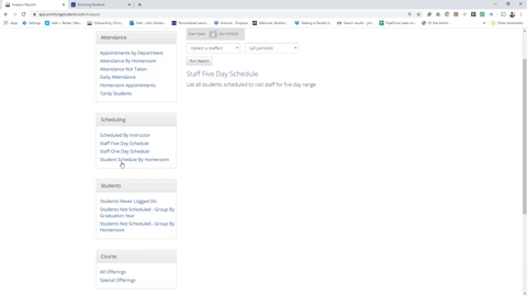 Running the Staff Five Day Schedule report in Enriching Students