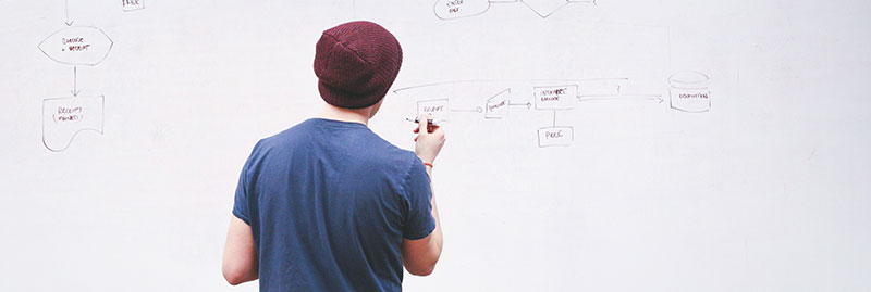 Student writing out a plan on a whiteboard